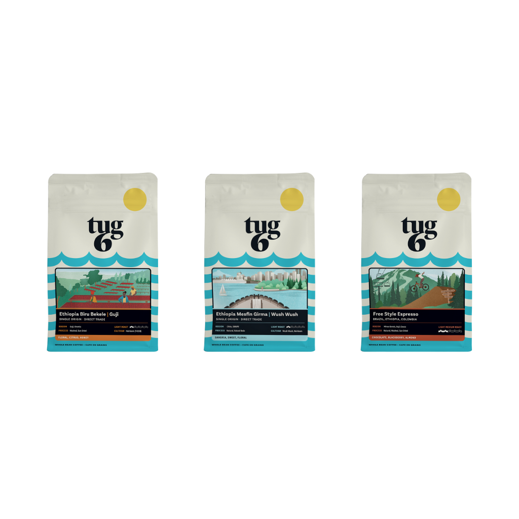 Tug 6 Adventurous Sampler Pack 3 x 200 g: Ethiopia Washed, Seasonal, Freestyle