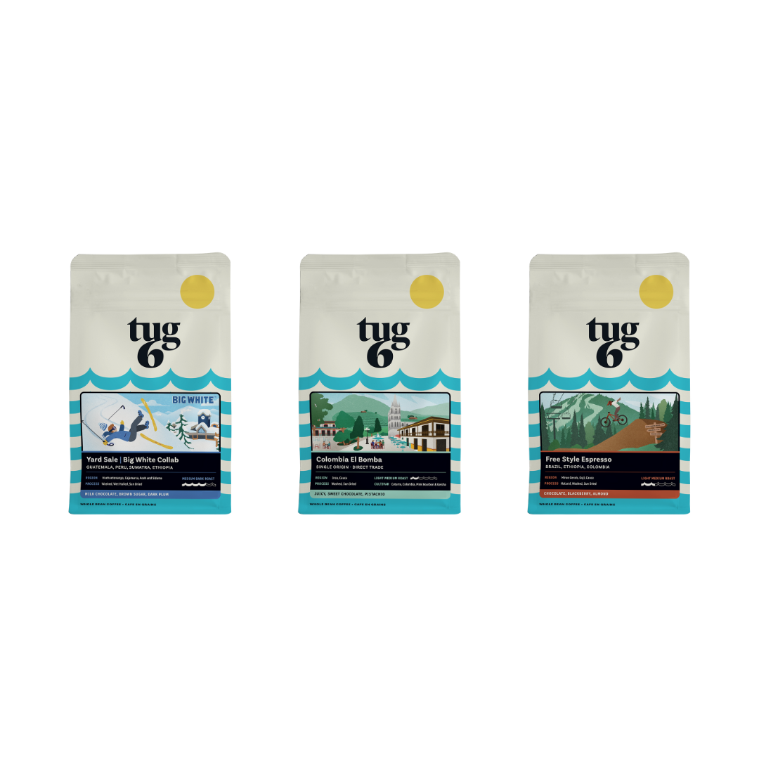 Tug 6 Roasters Choice Sampler Pack 3 x 200 g: Yard Sale, Colombia, Free Style